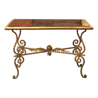 Wrought Iron and Veined Marble Coffee Table, 1940s For Sale