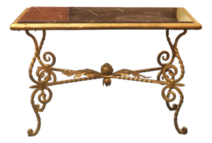Wrought Iron and Veined Marble Coffee Table, 1940s