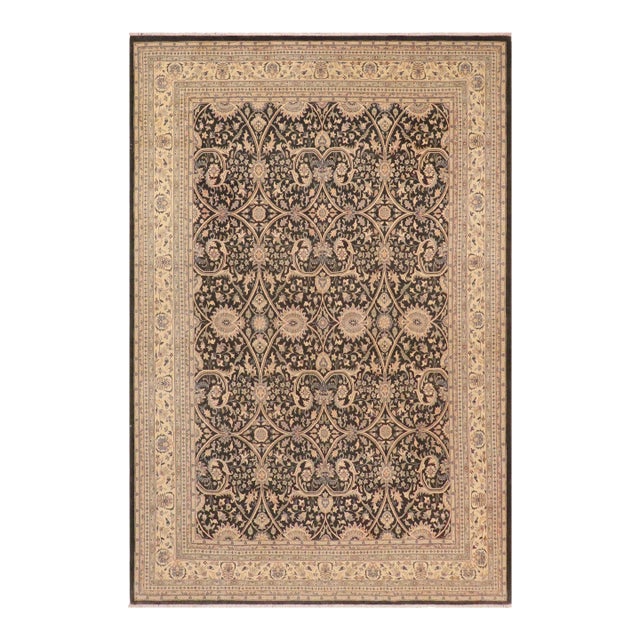 Floral Charcoal/Beige Wool Rug - 9'0'' X 12'2'' For Sale