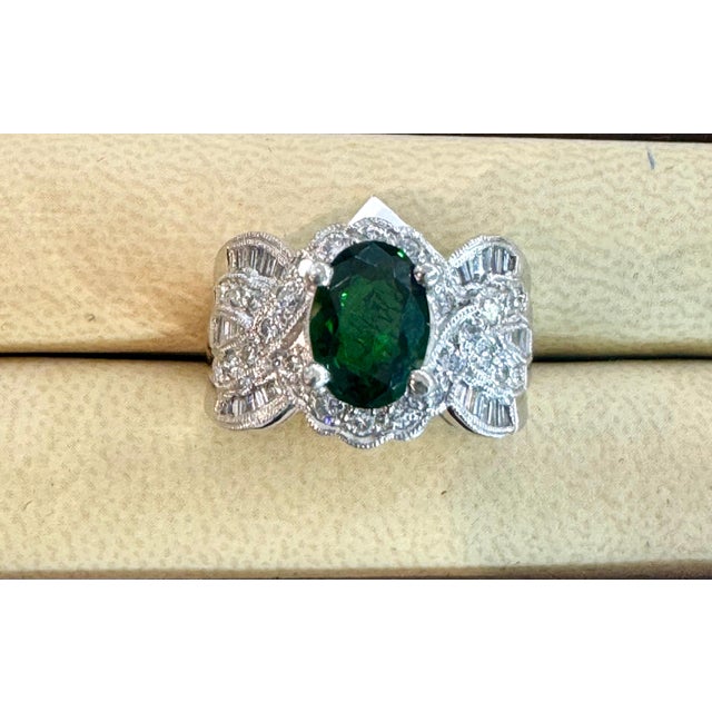 Vintage 3 Carat Oval Tsavorite & 2.2 Carat Diamond Ring , Platinum 16.4Gm Estate For Sale - Image 13 of 18