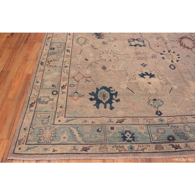 Soft Neutral Room Size Modern Turkish Oushak Design Area Rug For Sale - Image 4 of 6