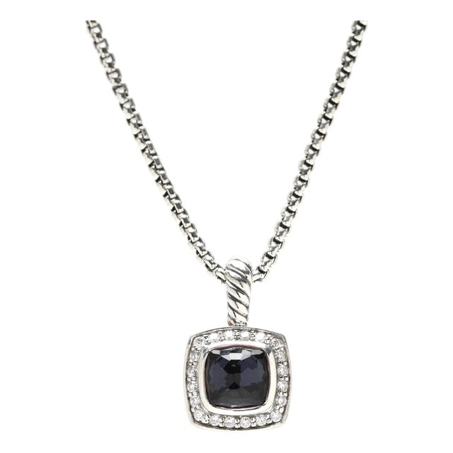 David Yurman Amethyst and Diamond Cushion Checkerboard Pendant Box Chain, Ss For Sale