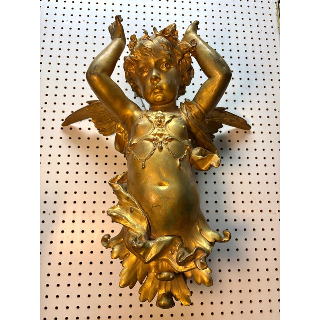 25" French Belle Époque Bronze D’Or Cherub Architectural Salvage Sculpture, 19th Century For Sale - Image 16 of 16
