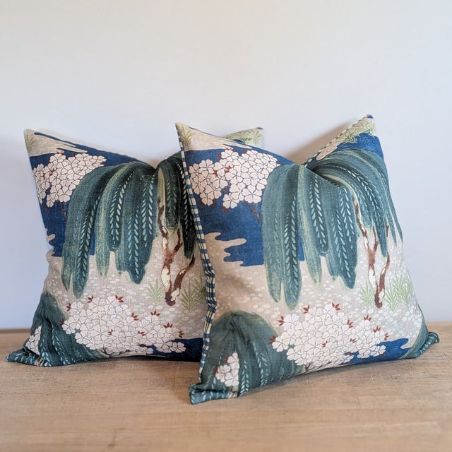 Thibaut Anna French Willow Tree 20" Pillows with Alan Campbell Country Check Back - a Pair For Sale In Greensboro - Image 6 of 6