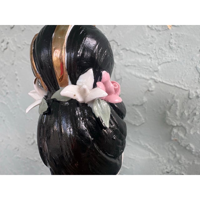 White Vintage Chinese Porcelain Court Lady Musician Figurine With Applied Flowers and Gilt Accents For Sale - Image 8 of 12