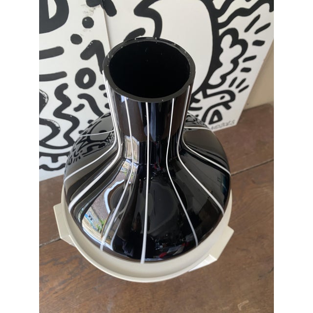 Black glass vase with raised white rims 1950s Height 28cm Diameter 25cm Weight 2kg
