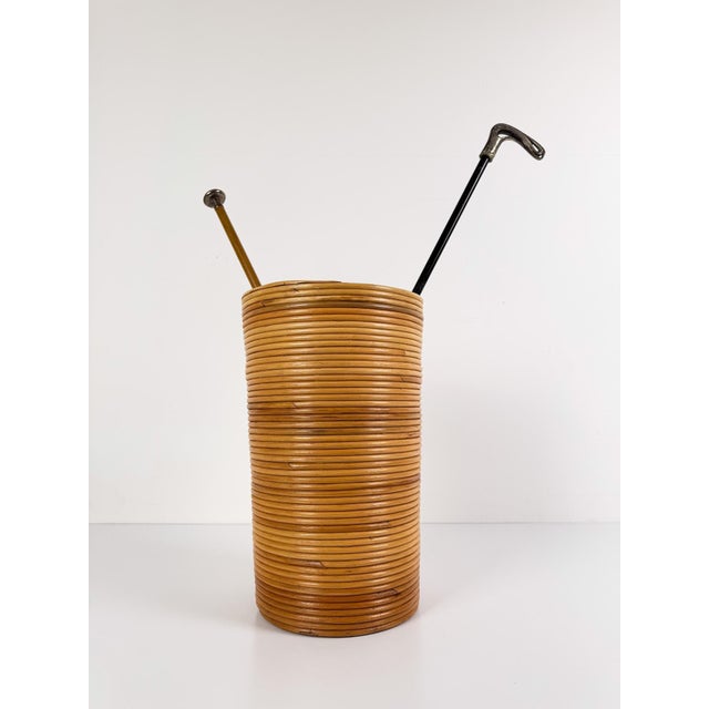 Gold Rattan Canes Cylindrical Umbrella Holder, Italy, 1970s For Sale - Image 8 of 18