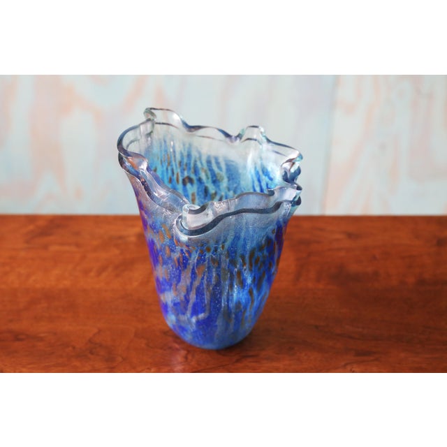 Mid-Century Modern Anactacia Glass Double Ribbon Art Vase Handmade in Greece 10" For Sale - Image 3 of 9