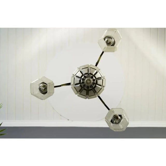 Art Deco French Brass & Frosted Glass 4-Light Chandelier, 1920s For Sale - Image 18 of 18