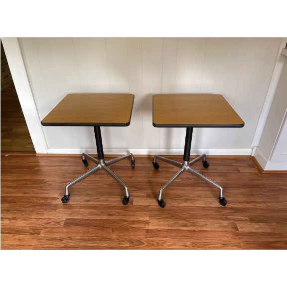 Mid-Century Modern Mid-Century Modern Eames Herman Miller Rolling Side Tables, Set of Two For Sale - Image 3 of 5