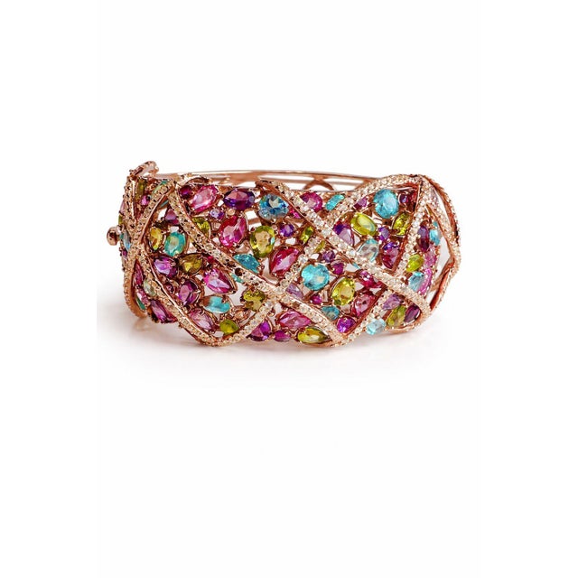 Late 20th Century Bochic Capri” Vintage Sapphire, Peridot & Amethyst Cuff - 18K Gold & Silver For Sale - Image 5 of 11