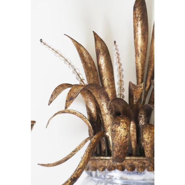 Metal Wall Lamp with Ears of Wheat Crystal Gold and Silver Leaf from Maison Bagues, 1960s For Sale - Image 7 of 12