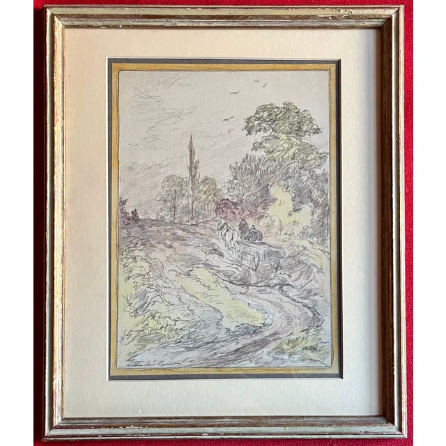Walter Shirlaw (Scottish-American 1838 – 1909) Antique 19th Century Mixed Media Watercolor Painting and Pencil Drawing of a Country Landscape For Sale - Image 10 of 10