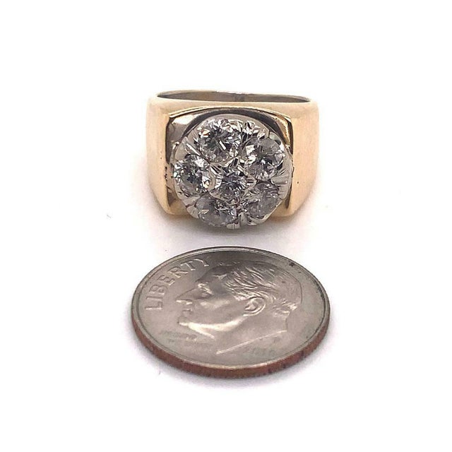 Metal Diamond Ring Unisex 14 Karat Yellow and White Gold 1.10 TCW Certified For Sale - Image 7 of 11