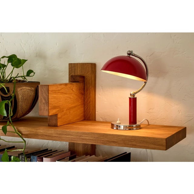 1940s 1940s Boréns Borås Table Lamp in Red Lacquered Metal & Nickel For Sale - Image 5 of 12