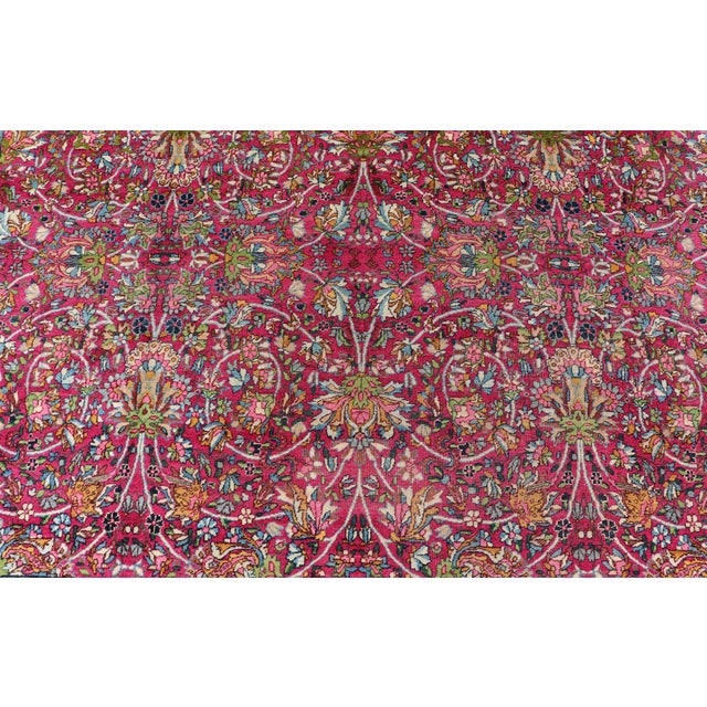 Magenta Antique Persian Lavar Kerman Rug With All-Over Floral Design in Jewel Tones 9'0"x12'0" For Sale - Image 8 of 10