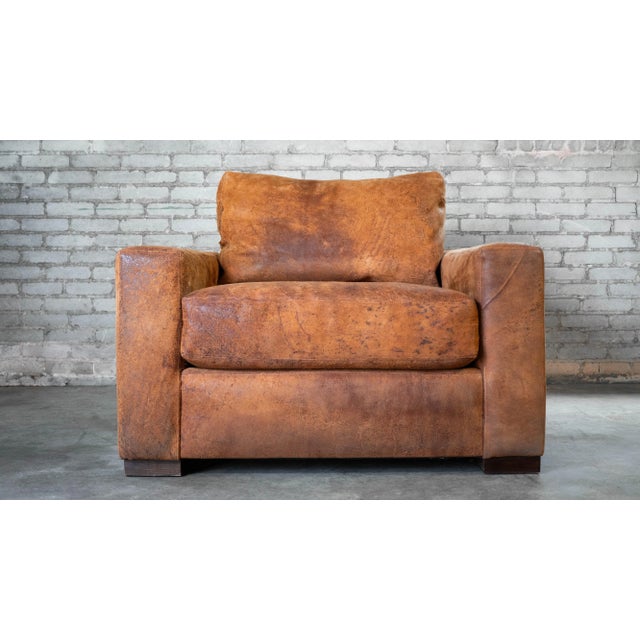 Restoration Hardware Destroyed Italian Leather Maxwell Chair For Sale In Boston - Image 6 of 18