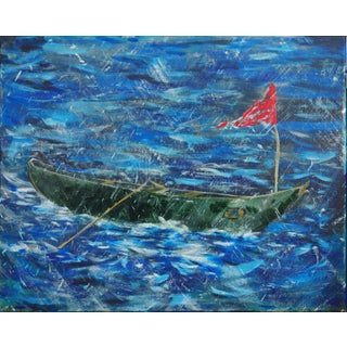 Moisés Villafuerte "Chubasco" Green, Red, and Blue Contemporary Stormy Seascape Painting, 2022 For Sale