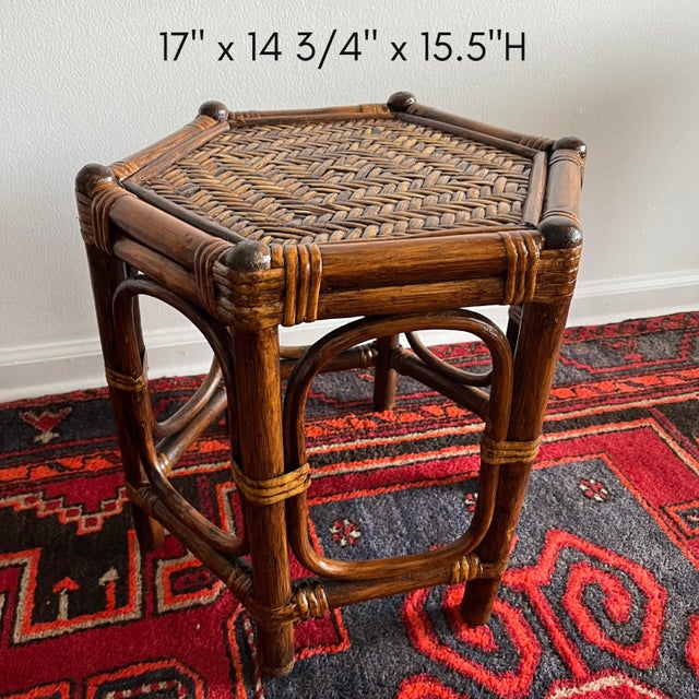 Vintage Rattan & Bamboo Hexagonal Nesting Tables – Set of 3 (Newly Refinished) For Sale - Image 11 of 12
