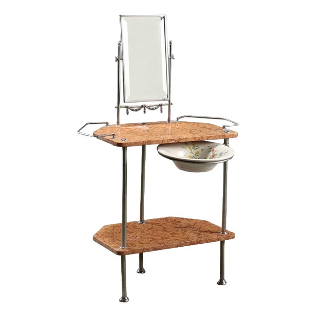 Metal and Marble Vanity with Beveled Mirror For Sale