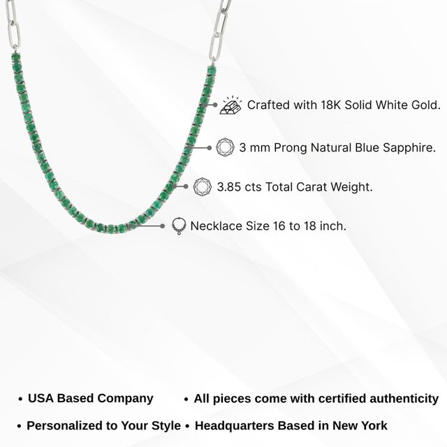 Modern 3.85ct Round Emerald Tennis Necklace With Paperclip Chain in 18k Gold For Sale - Image 13 of 18