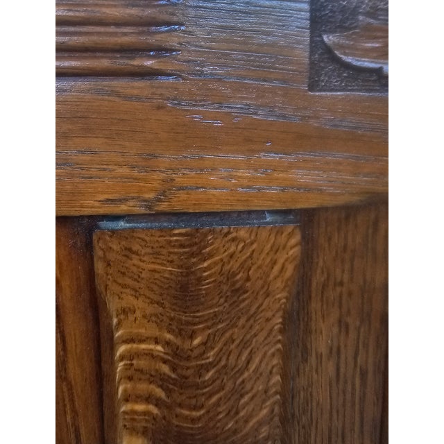 French 1920s Solid Oak Bed Frame Carved Floral Design Full / Queen Adaptable For Sale - Image 14 of 17