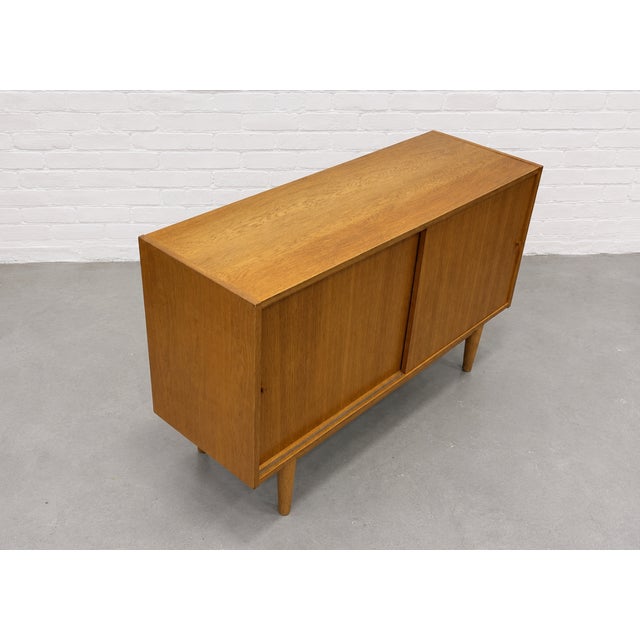 1960s Mid Century Modern Oak Sliding Door Credenza – Danish Modern Storage Cabinet, C. 1960’s For Sale - Image 5 of 12