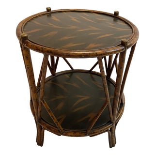 Maitland-Smith Burnt Bamboo Two-Tier Side Table With Hand-Decorated Lacquer Top For Sale