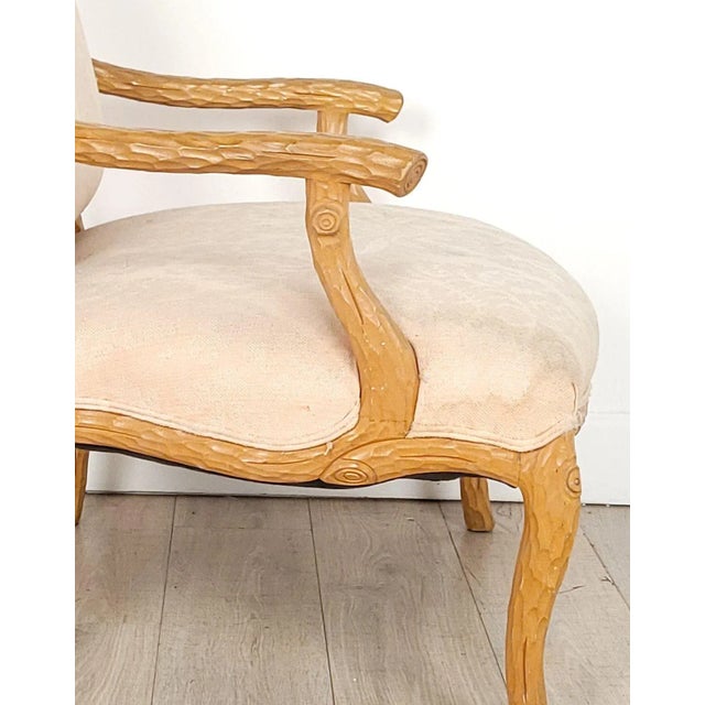 Wood Pair of Oversized Twig Style Rustic Upholstered Armchairs, Circa 1970 For Sale - Image 7 of 11