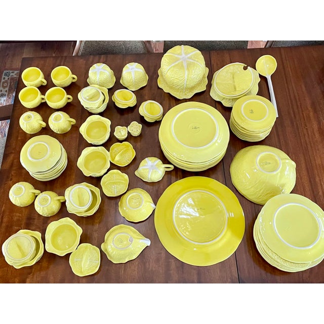 Vintage Majolica Cabbage Dinner & Serveware for 8 by Secla Portugal