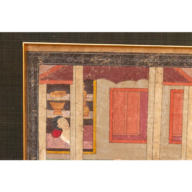 Vintage Thai Pavilion Gathering Narrative Painting For Sale - Image 4 of 8