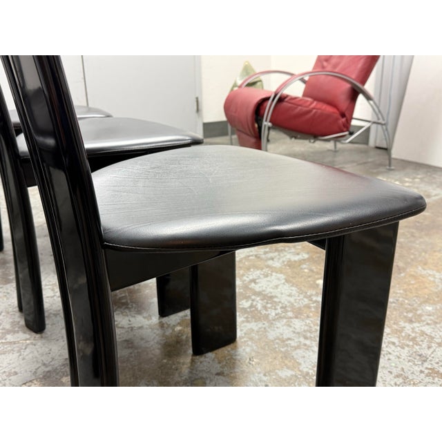 Pierre Cardin for Roche Bobois Vintage Black Lacquer Dining Chairs, Set of Eight For Sale - Image 10 of 12