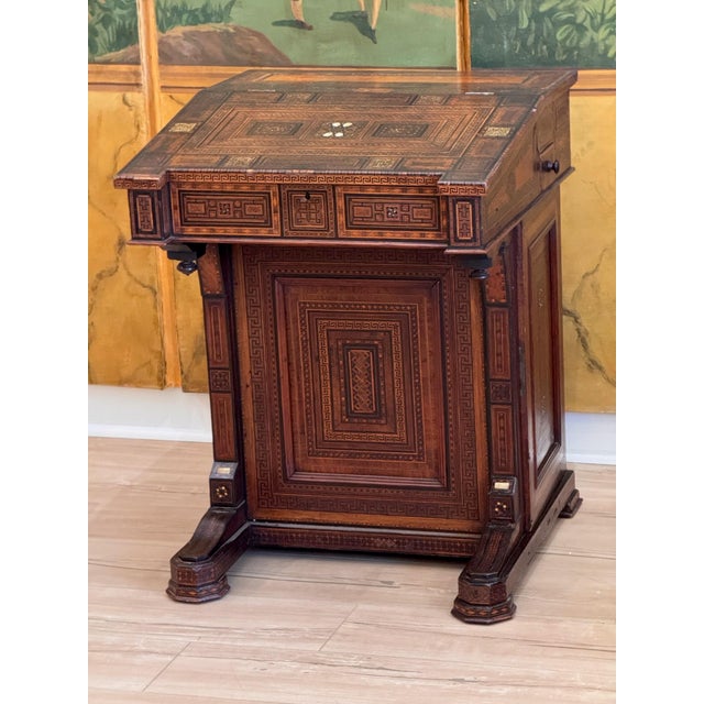 Mediterranean Mid-19th C. Middle Eastern Marquetry Inlaid Davenport Desk For Sale - Image 3 of 18