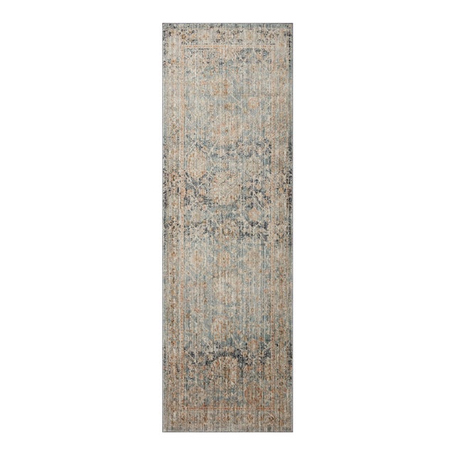 Jean Stoffer x Loloi Katherine Ocean / Coral 2'-7" x 8'-0" Runner Rug For Sale