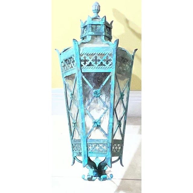Magnificent Single Vintage Bronze & Brass Hexagonal Wall Lantern Sconce For Sale - Image 13 of 17