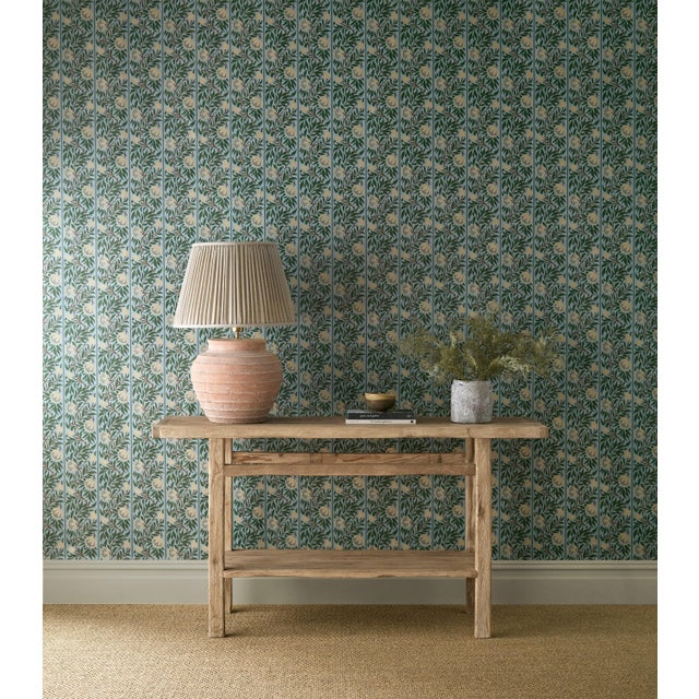 Originally intended as a border design the pattern has been joined as an all-over stripe with a climbing trellis and...