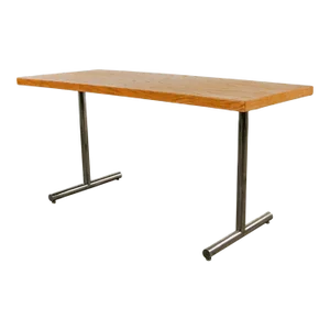 Mid-20th Century MCM Swiss Omega Blonde Oak Dining Table Attributed to Hans Eichenberger With Chrome T Shape Legs