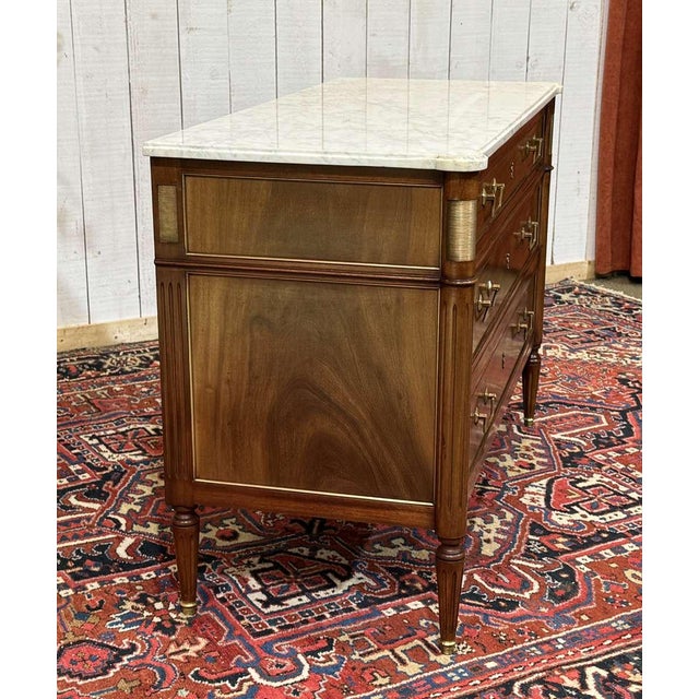 Louis XVI Mahogany Chest of Drawers with Marble Top, 1950s For Sale - Image 16 of 18