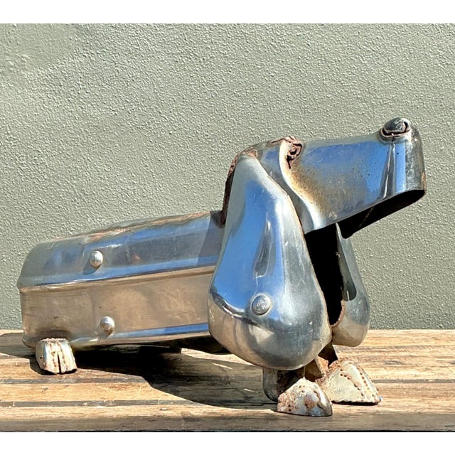 Metal Vintage Chrome Bumper Abstract Dachshund Sculpture For Sale - Image 7 of 16