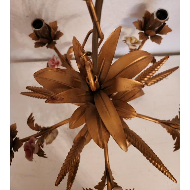 Brown Chandelier with Porcelain Flowers by Neheim Hüsten, 1960s For Sale - Image 8 of 18