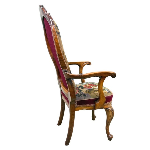 Victorian Walnut Armchair with Royal Coat of Arms Upholstery, 1860 For Sale - Image 4 of 14
