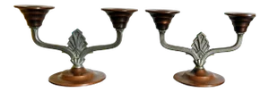 Vintage Art Deco Copper Candlestick Manning Bowman Candleholders - a Pair