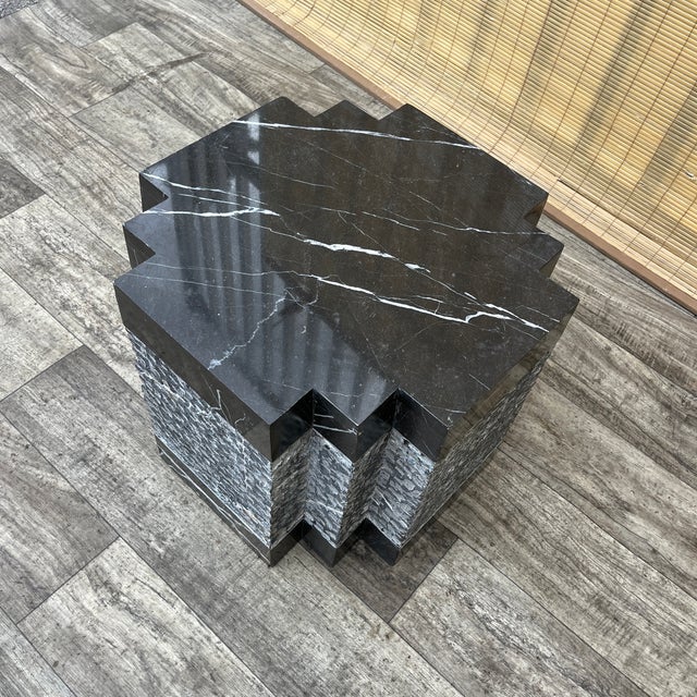 Glass Postmodern Black Marble Base Octagonal Coffee Table. Circa 1980s. For Sale - Image 7 of 18