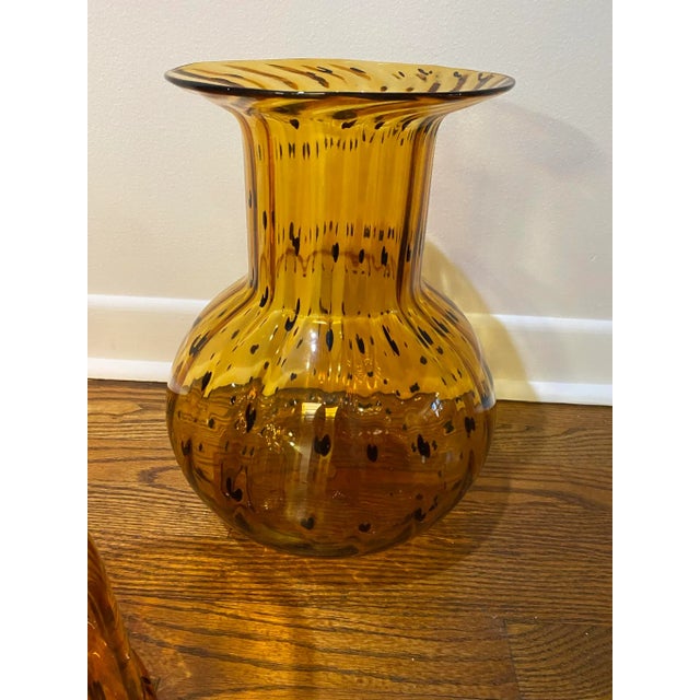 Mid 20th Century Mid 20th Century Vintage Italian Amber Tortoise Blown Glass Vases- Set of 3 For Sale - Image 5 of 10
