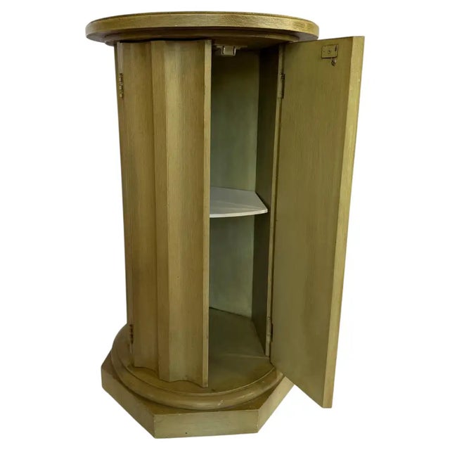 Olive Neoclassical Fluted Column Bar Cabinet Pedestal Side End Table, Vintage Revival For Sale - Image 8 of 11