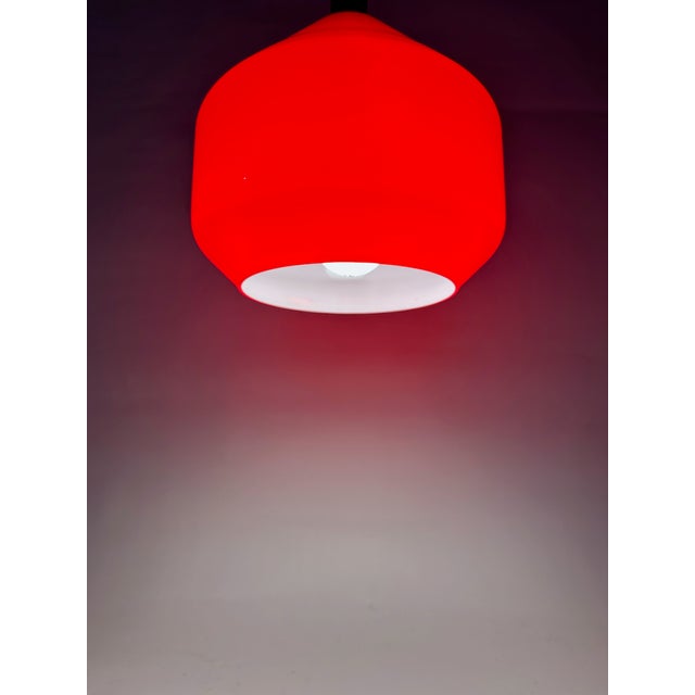 Red 1950s Tapio Wirkkala Teak Hanging Lamp With Vistosi Modern Red Glass Shade For Sale - Image 8 of 12
