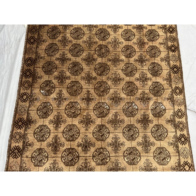 Tan Bukhara Rug – Vintage Hand-Knotted Turkmen Wool Runner Rug For Sale - Image 4 of 11