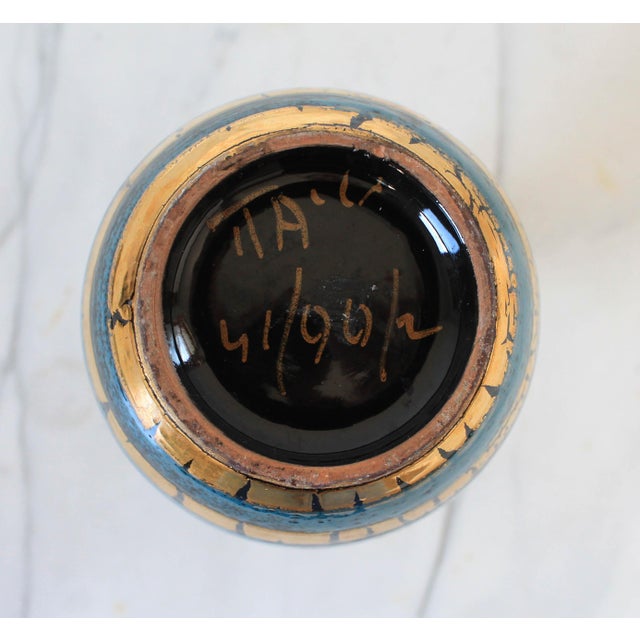 Italian Gold and Teal Crackle Pottery Vase For Sale In Milwaukee - Image 6 of 6