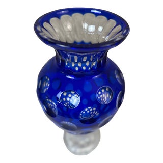 Vintage Crystal Blue Vase, 1950s For Sale