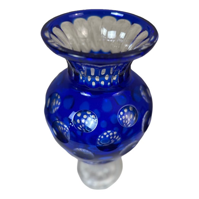 Vintage Crystal Blue Vase, 1950s For Sale